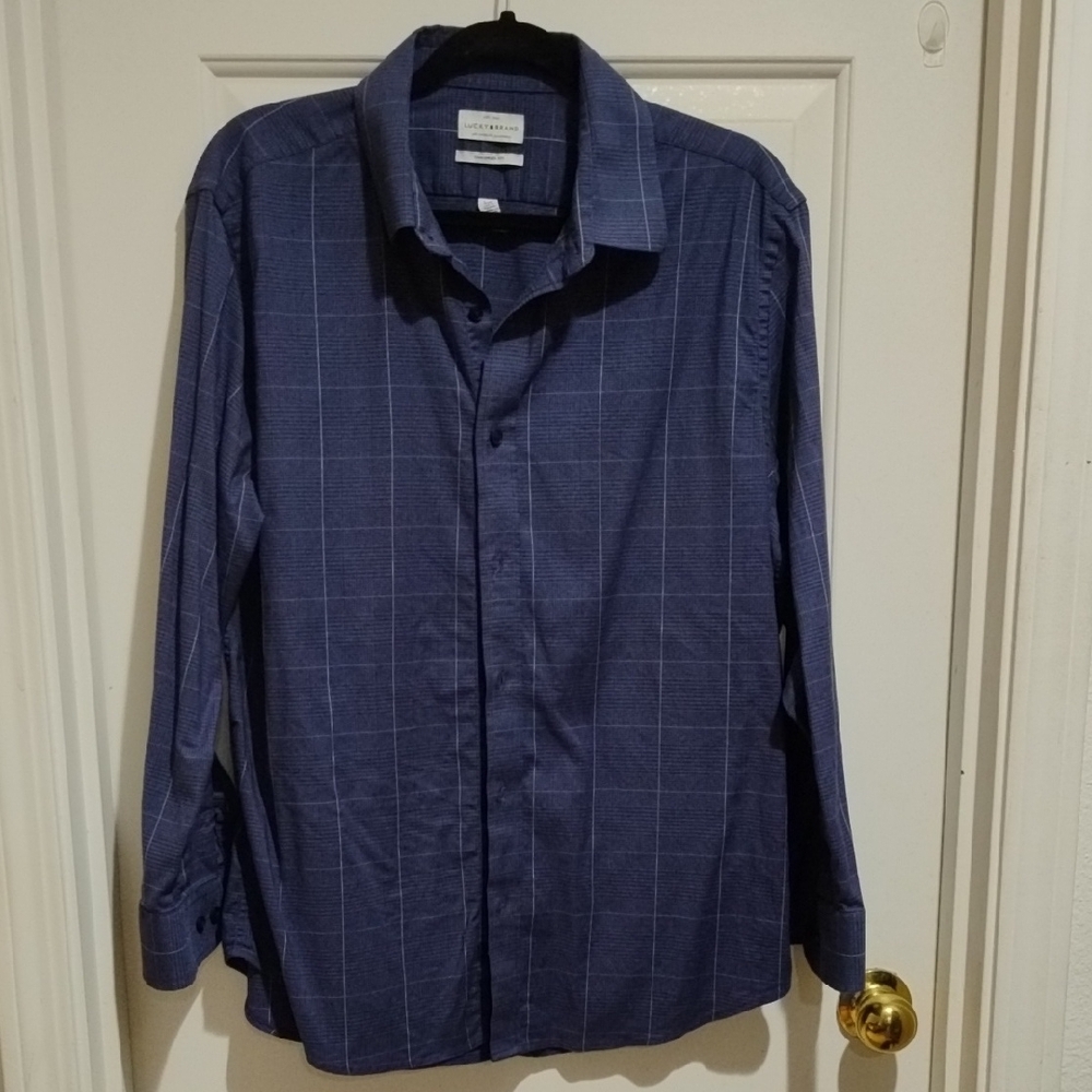 Lucky Brand Blue Dress Shirt with Windowpane Pattern